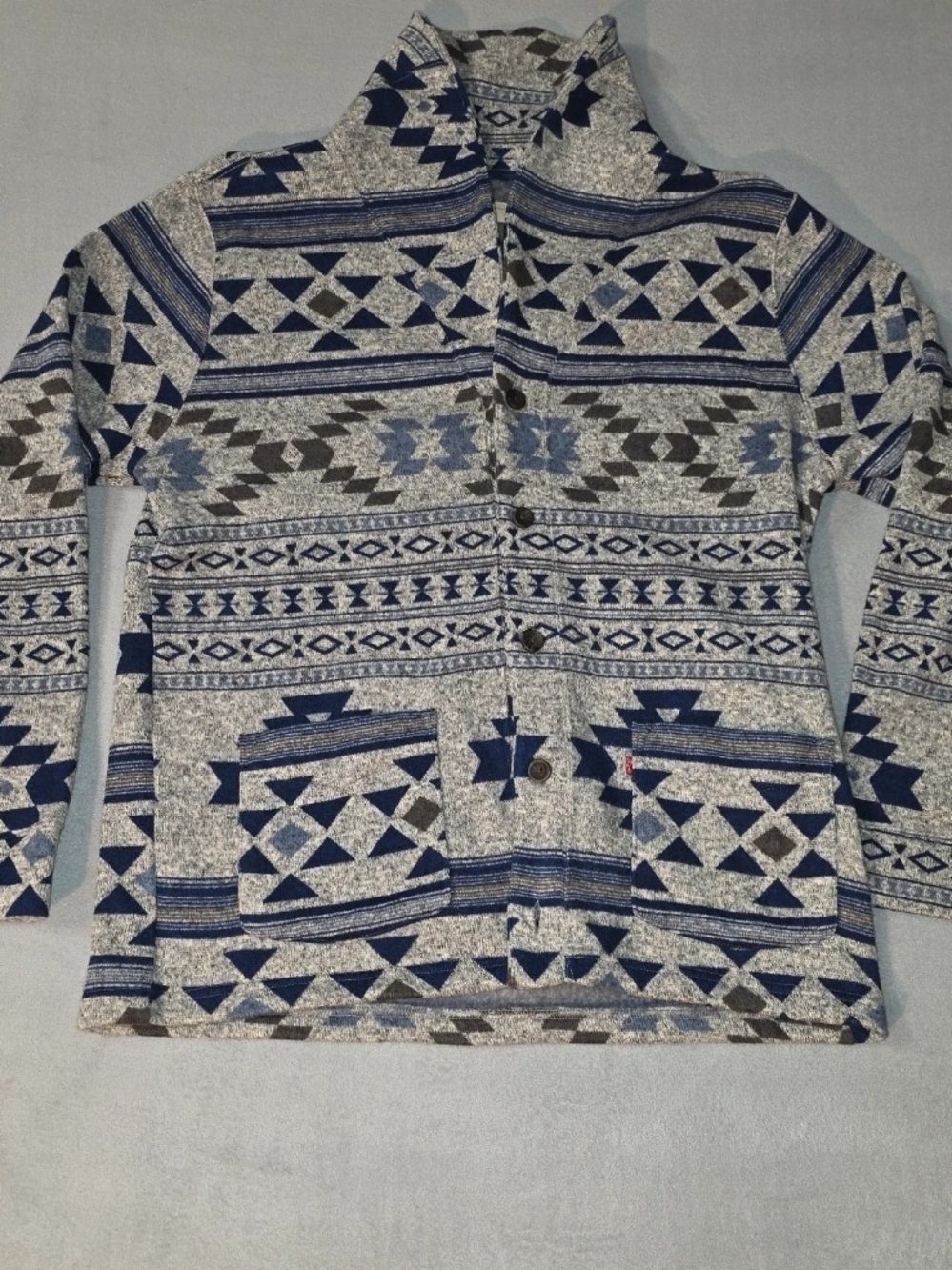 Levi's Aztec Pattern Navy, Gray and Brown Geometric Knit Cardigan
